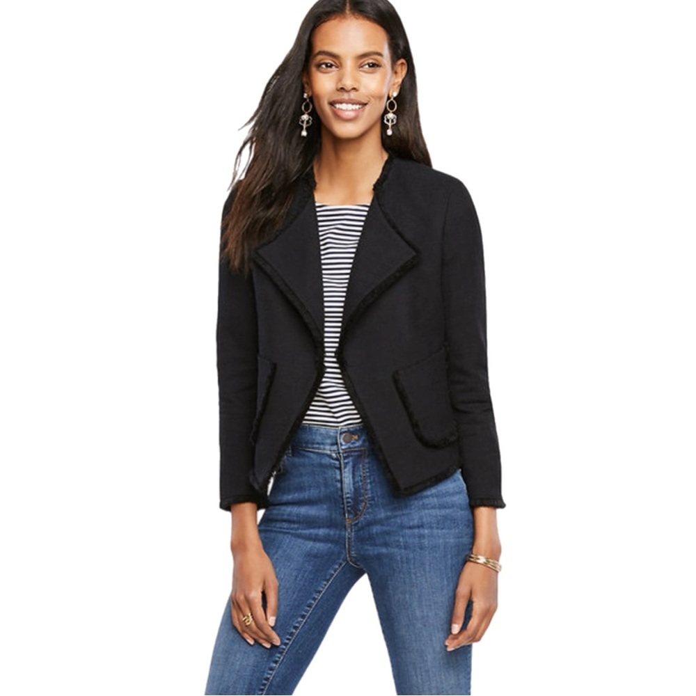 Ann Taylor Women’s Crop Tweed Drape Flap Lapel Blazer Cardigan, Size Petite S